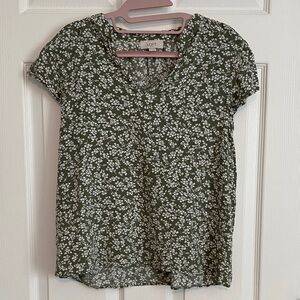 LOFT Olive Floral Blouse